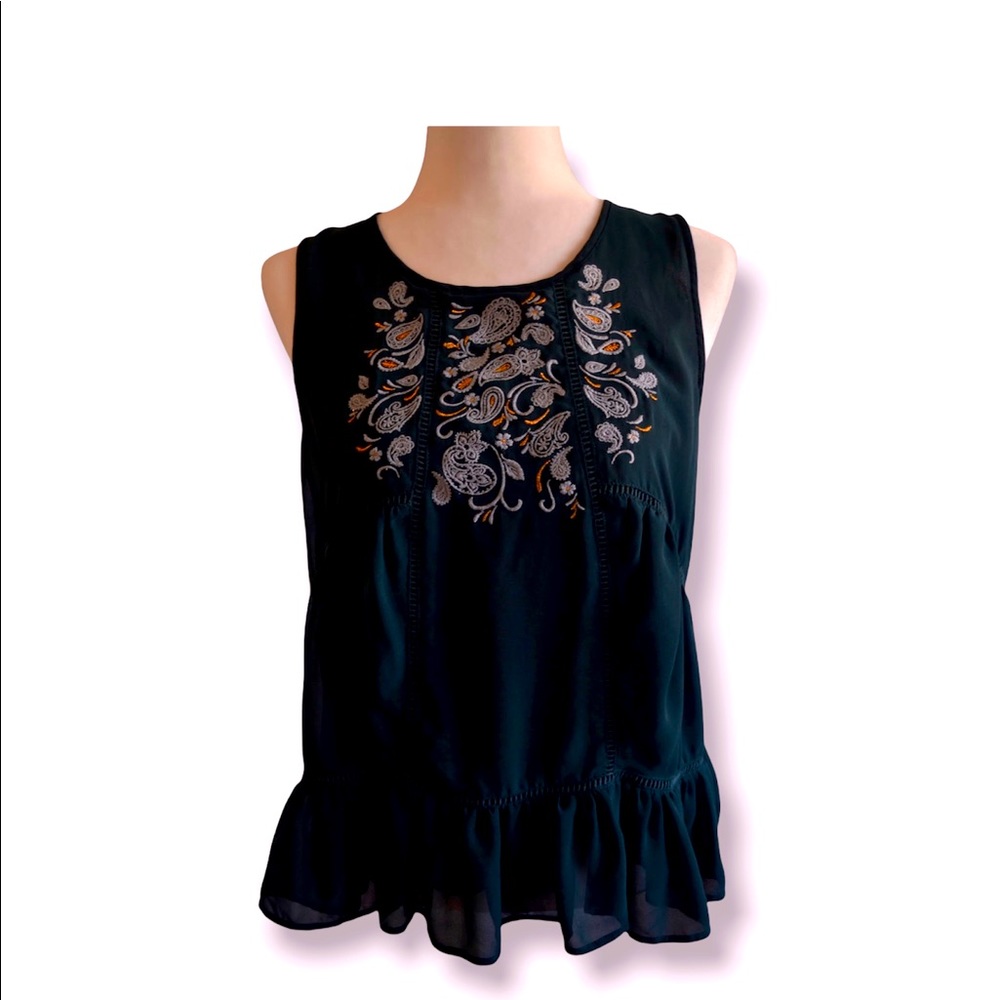 Knox Rose Forest Green Peplum Embroider Top (S)